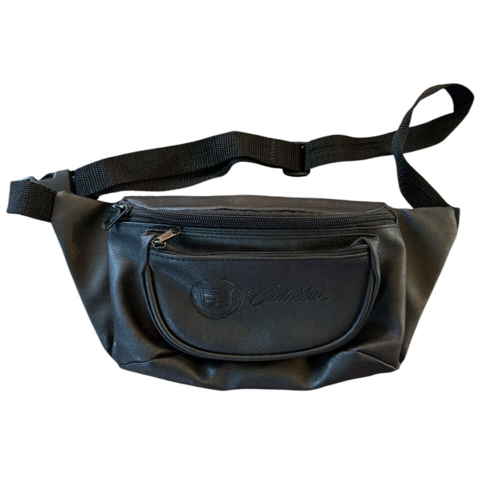 Vintage 90s Cadillac Black Faux Leather Fanny Pack Waist Bag Hip Pack